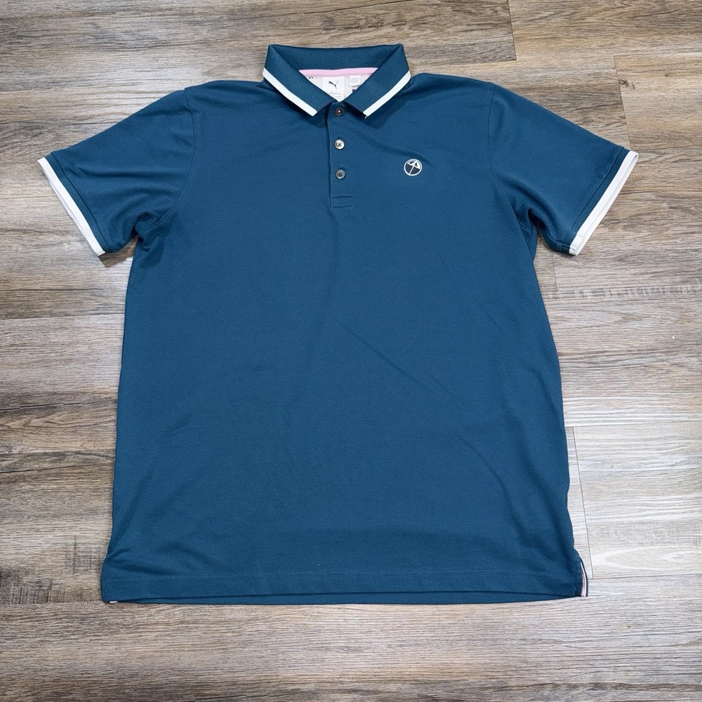 Puma Shirt Mens L Short Sleeve Teal Invitational Golf Polo Arnold Palmer Logo